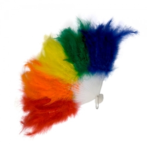 Rainbow Feather Hand Fan - Mardi Gras Accessories