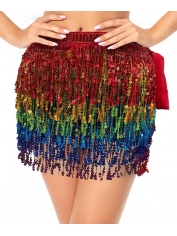 70s Costume Rainbow Sequin Skirt Fringe Skirt - Womens 70s Disco Costumes