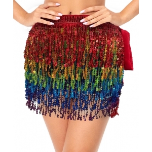 70s Costume Rainbow Sequin Skirt Fringe Skirt - Womens 70s Disco Costumes