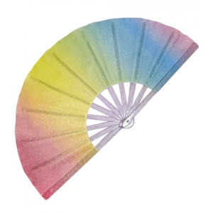 Large Glitter Rainbow Fan - Rainbow Hand Fans