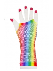 Long Rainbow Fishnet Gloves - Mardi Gras Costumes