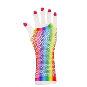 Long Rainbow Fishnet Gloves - Mardi Gras Costumes