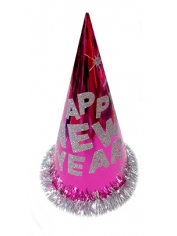 New Year Party Cone Hat Pink - New Year's Eve Hat