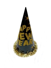 New Year Party Cone Hat Black - New Year's Eve Hat