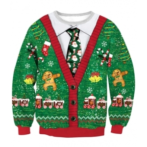 Christmas Sweater With Tie Green (Printed) - Adult Christmas Costumes