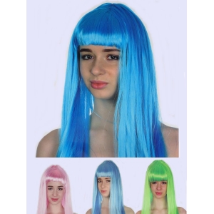 Long Green Wig Blue Wig Pink Wig Orange Wig - Long Coloured Wig with Fringe