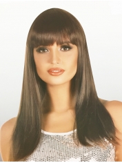 Long Brown Wig with Fringe - Natural Look Long Straight Wigs
