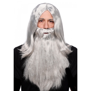 Wizard Wig - Long Grey Wig with Beards