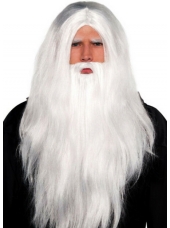 White Wizard Wig - Long White Wig with Beards