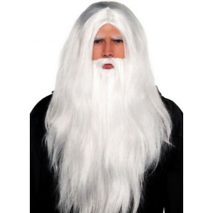 White Wizard Wig - Long White Wig with Beards