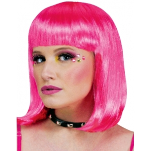 Hot Pink Bob Wig - Black Light Rave Pink Wig
