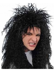 Rock Wig Black Curly Wig - Long Black Wigs 80s Wigs 
